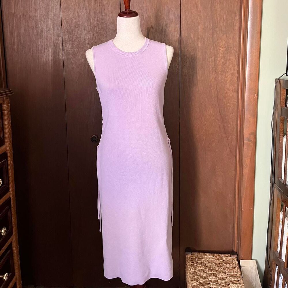 Future Collective Women's Purple Sweater Dress Lace up Braided Tie Details Midi